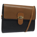 Christian Dior Shoulder Bag Leather Black Brown gold Auth BA1582-1