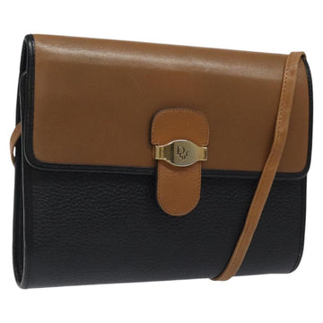 Christian Dior Shoulder Bag Leather Black Brown gold Auth BA1582