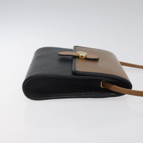 Christian Dior Shoulder Bag Leather Black Brown gold Auth BA1582