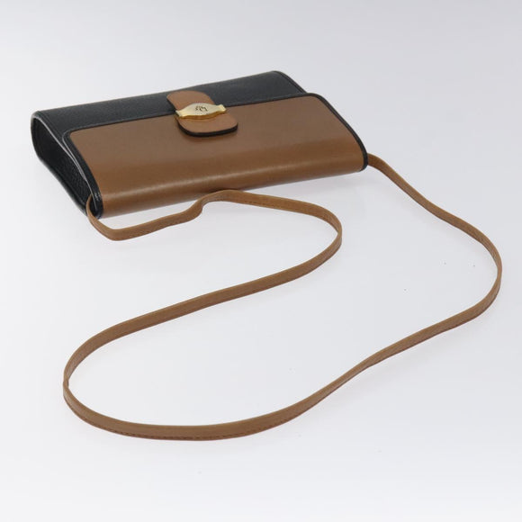 Christian Dior Shoulder Bag Leather Black Brown gold Auth BA1582