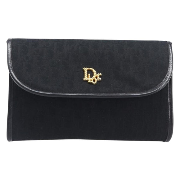 Christian Dior Trotter Canvas Chain Shoulder Bag Black Gold Auth BA15821