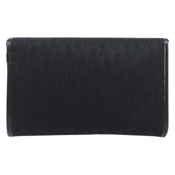 Christian Dior Trotter Canvas Chain Shoulder Bag Black Gold Auth BA15821