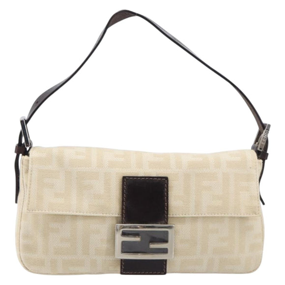 FENDI Zucca Canvas Mamma Baguette Shoulder Bag Beige Silver 26424 Auth BA15832V
