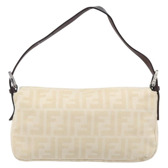 FENDI Zucca Canvas Mamma Baguette Shoulder Bag Beige Silver 26424 Auth BA15832V