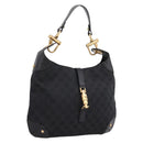 GUCCI GG Canvas New Jackie Shoulder Bag Black Gold 120888 Auth BA15834V-1
