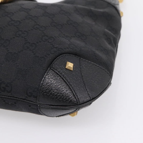 GUCCI GG Canvas New Jackie Shoulder Bag Black Gold 120888 Auth BA15834V