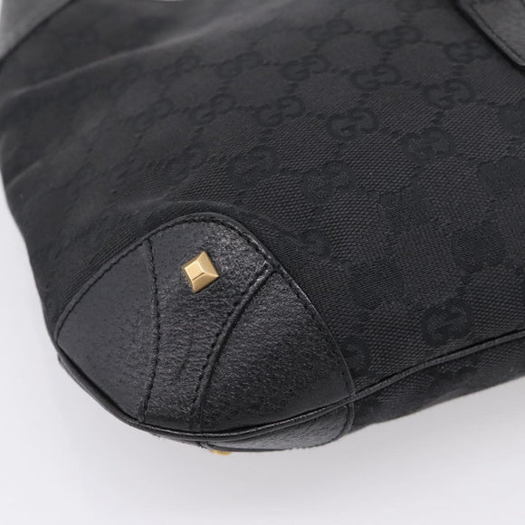 GUCCI GG Canvas New Jackie Shoulder Bag Black Gold 120888 Auth BA15834V