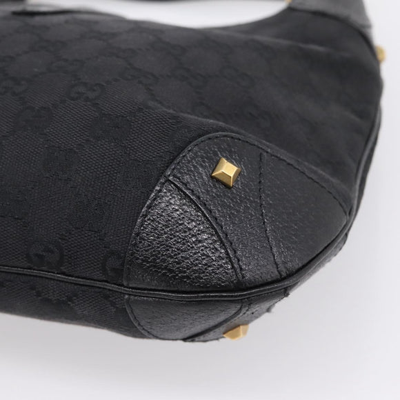 GUCCI GG Canvas New Jackie Shoulder Bag Black Gold 120888 Auth BA15834V