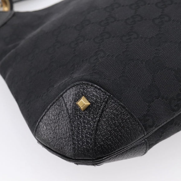 GUCCI GG Canvas New Jackie Shoulder Bag Black Gold 120888 Auth BA15834V