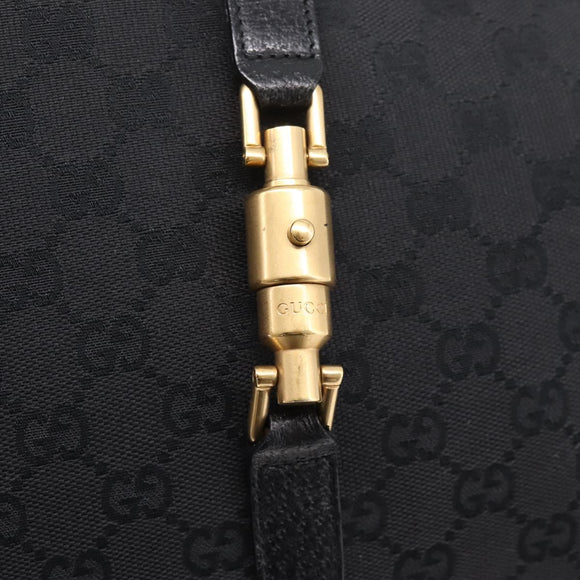 GUCCI GG Canvas New Jackie Shoulder Bag Black Gold 120888 Auth BA15834V