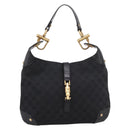 GUCCI GG Canvas New Jackie Shoulder Bag Black Gold 120888 Auth BA15834V-2