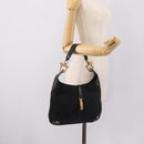 GUCCI GG Canvas New Jackie Shoulder Bag Black Gold 120888 Auth BA15834V-22