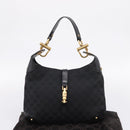 GUCCI GG Canvas New Jackie Shoulder Bag Black Gold 120888 Auth BA15834V-23