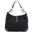 GUCCI GG Canvas New Jackie Shoulder Bag Black Gold 120888 Auth BA15834V-3