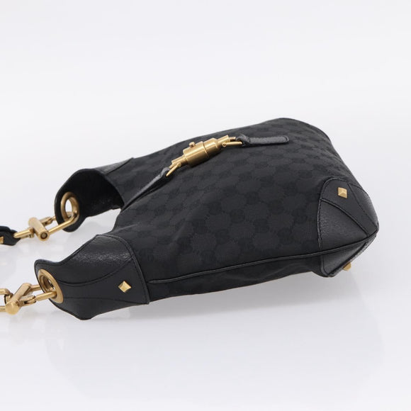 GUCCI GG Canvas New Jackie Shoulder Bag Black Gold 120888 Auth BA15834V
