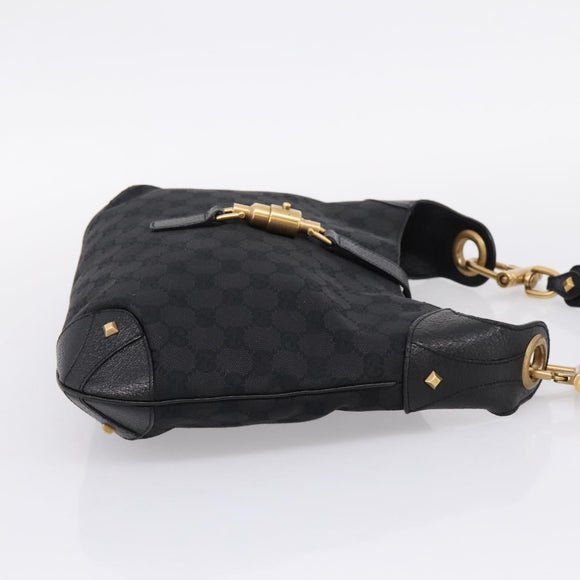 GUCCI GG Canvas New Jackie Shoulder Bag Black Gold 120888 Auth BA15834V