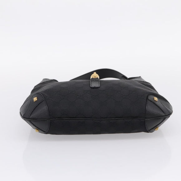 GUCCI GG Canvas New Jackie Shoulder Bag Black Gold 120888 Auth BA15834V