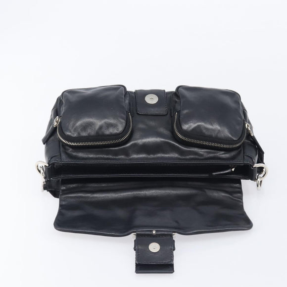PRADA Shoulder Bag Leather Black Silver Auth BA15835V