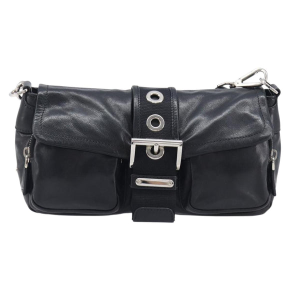 PRADA Shoulder Bag Leather Black Silver Auth BA15835V