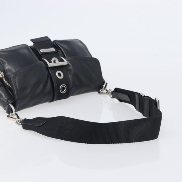 PRADA Shoulder Bag Leather Black Silver Auth BA15835V
