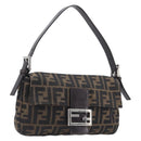 FENDI Zucca Canvas Mamma Baguette Shoulder Bag Black Brown 26424 Auth BA15836V-1