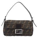 FENDI Zucca Canvas Mamma Baguette Shoulder Bag Black Brown 26424 Auth BA15836V-13