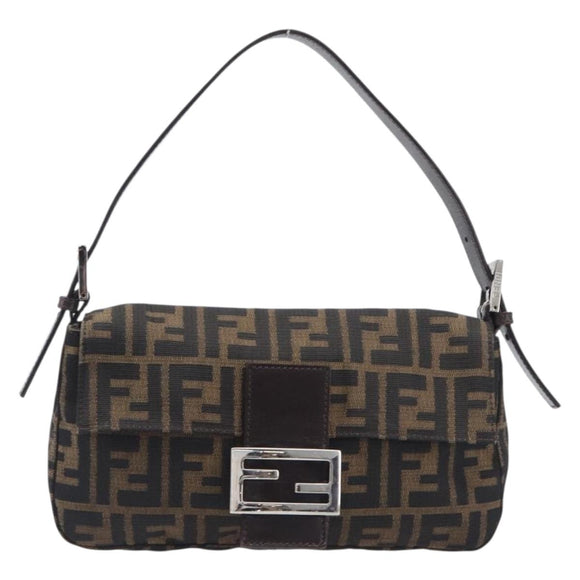FENDI Zucca Canvas Mamma Baguette Shoulder Bag Black Brown 26424 Auth BA15836V