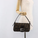 FENDI Zucca Canvas Mamma Baguette Shoulder Bag Black Brown 26424 Auth BA15836V-25