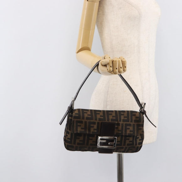 FENDI Zucca Canvas Mamma Baguette Shoulder Bag Black Brown 26424 Auth BA15836V