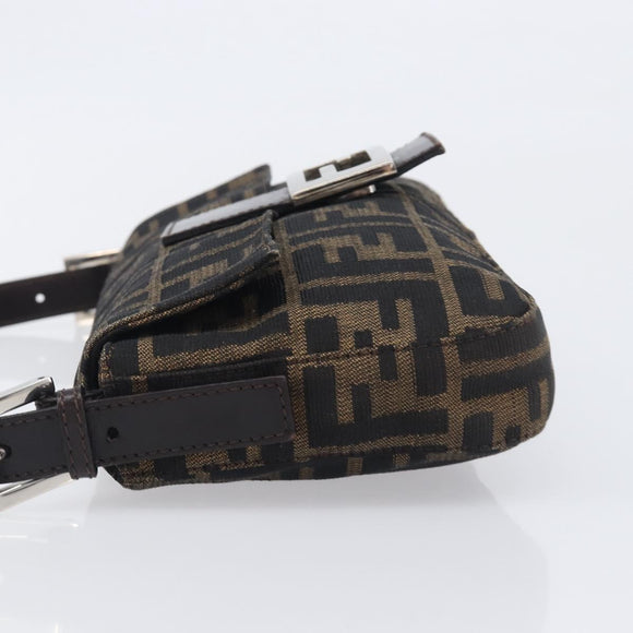 FENDI Zucca Canvas Mamma Baguette Shoulder Bag Black Brown 26424 Auth BA15836V