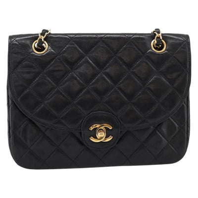 CHANEL Matelasse Chain Shoulder Bag Lamb Skin Black Gold CC Auth BA15838M - 0