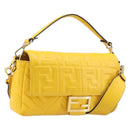 FENDI Zucca Canvas Mamma Baguette Bag Leather 2way Yellow 8BR600 Auth BA15839V-1