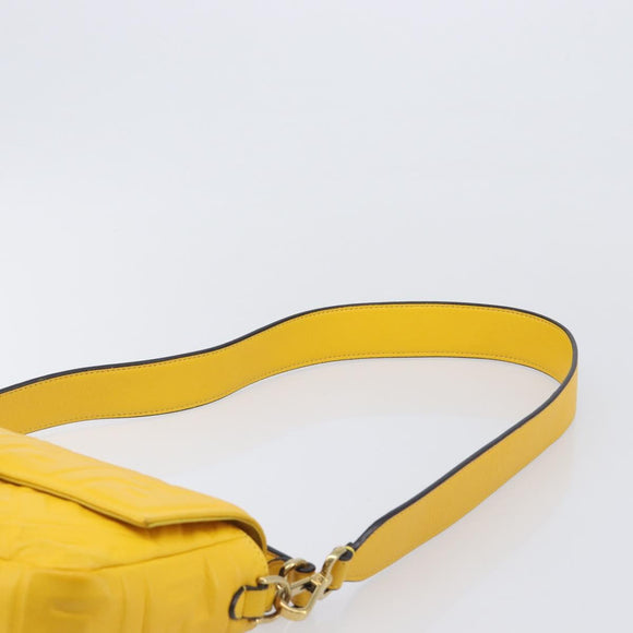 FENDI Zucca Canvas Mamma Baguette Bag Leather 2way Yellow 8BR600 Auth BA15839V