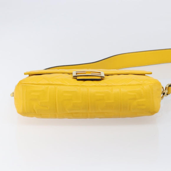 FENDI Zucca Canvas Mamma Baguette Bag Leather 2way Yellow 8BR600 Auth BA15839V