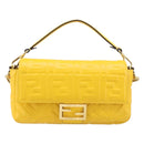 FENDI Zucca Canvas Mamma Baguette Bag Leather 2way Yellow 8BR600 Auth BA15839V-13