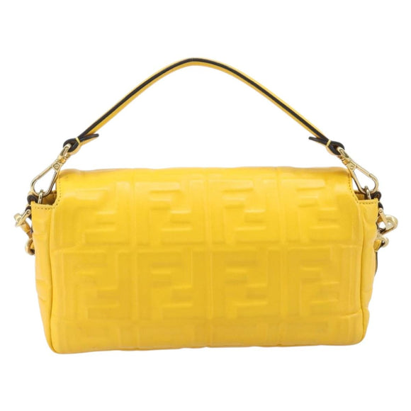 FENDI Zucca Canvas Mamma Baguette Bag Leather 2way Yellow 8BR600 Auth BA15839V