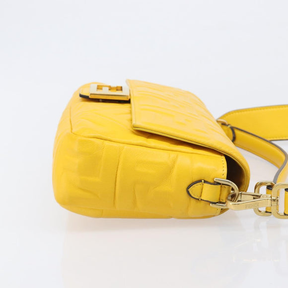 FENDI Zucca Canvas Mamma Baguette Bag Leather 2way Yellow 8BR600 Auth BA15839V