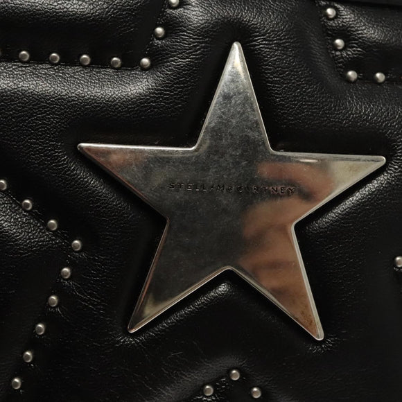 Stella MacCartney Star Chain Shoulder Bag Leather Black Silver Auth BA1584