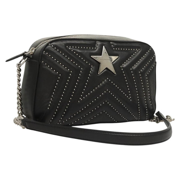 Stella MacCartney Star Chain Shoulder Bag Leather Black Silver Auth BA1584
