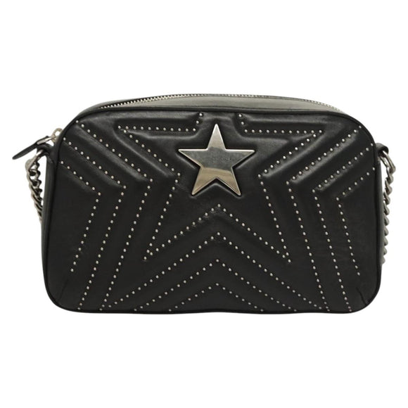 Stella MacCartney Star Chain Shoulder Bag Leather Black Silver Auth BA1584