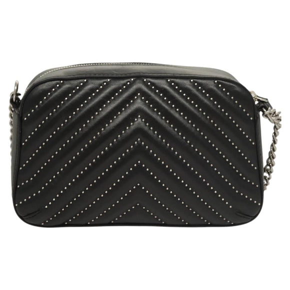 Stella MacCartney Star Chain Shoulder Bag Leather Black Silver Auth BA1584