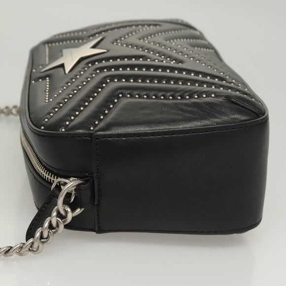 Stella MacCartney Star Chain Shoulder Bag Leather Black Silver Auth BA1584