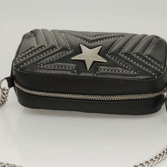 Stella MacCartney Star Chain Shoulder Bag Leather Black Silver Auth BA1584