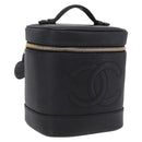 CHANEL Vanity Hand Bag Caviar Skin Black Gold CC Auth BA15842V-1