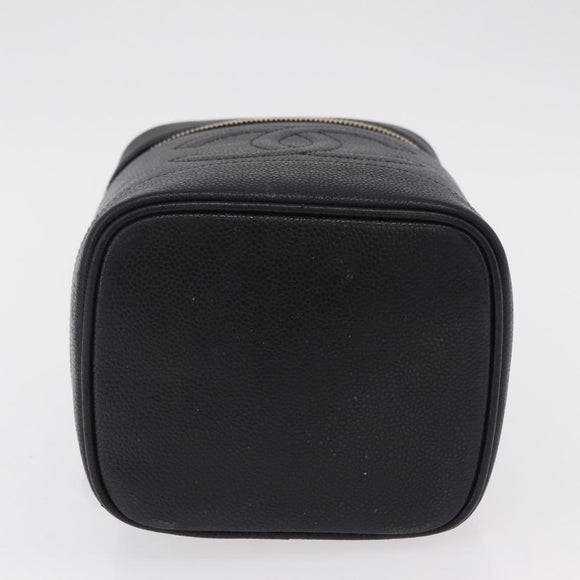 CHANEL Vanity Hand Bag Caviar Skin Black Gold CC Auth BA15842V