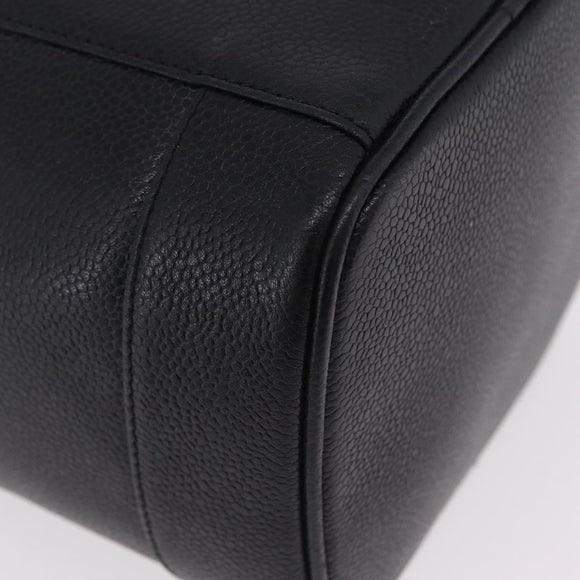 CHANEL Vanity Hand Bag Caviar Skin Black Gold CC Auth BA15842V