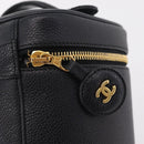 CHANEL Vanity Hand Bag Caviar Skin Black Gold CC Auth BA15842V-16