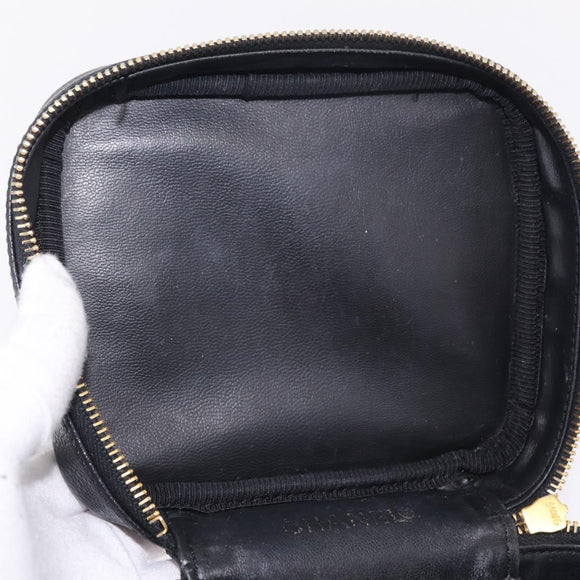 CHANEL Vanity Hand Bag Caviar Skin Black Gold CC Auth BA15842V