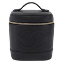 CHANEL Vanity Hand Bag Caviar Skin Black Gold CC Auth BA15842V-2