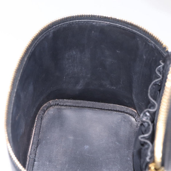 CHANEL Vanity Hand Bag Caviar Skin Black Gold CC Auth BA15842V